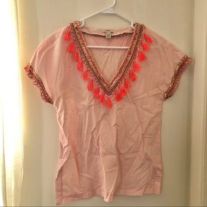 J. Crew Pink Tasseled and Sequined Tunic Top